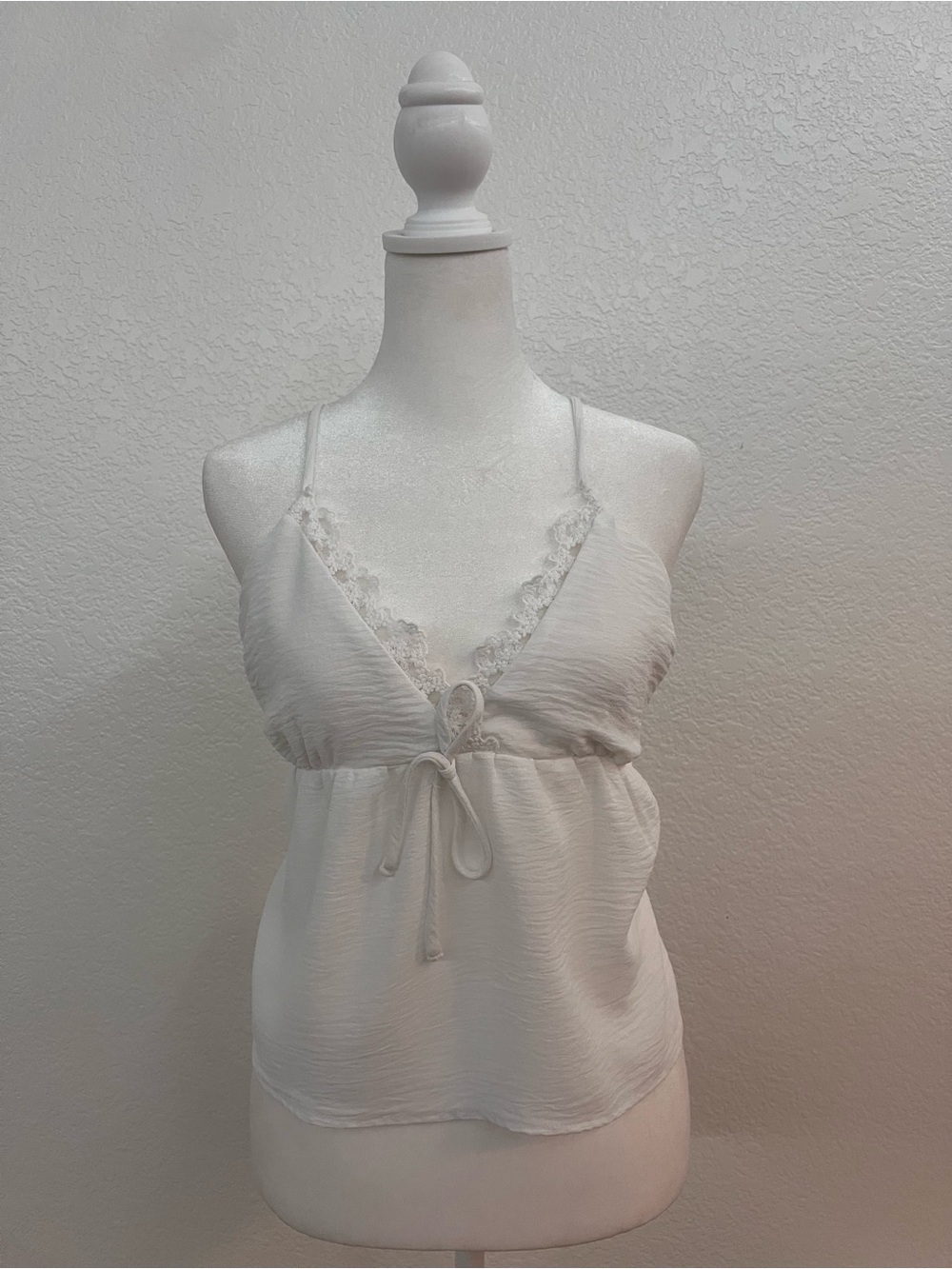 Monteau Los Angeles White Lace Trim Babydoll Cami Tank Top XL Boho